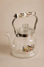 Vintage Kuş Desenli Cam Demlik (900 ml) - Görsel 3